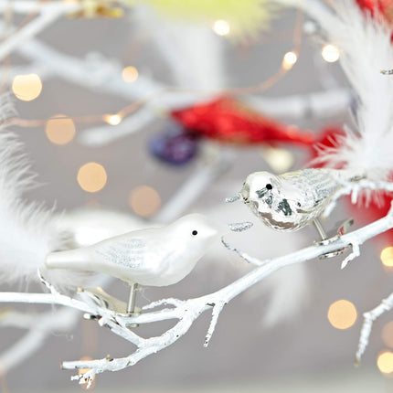 HEITMANN DECO Ornament Glass Birds with Feather Tail and Clip - Traditional Christmas Tree Decoration Made of Glass - Set of 3 Silver