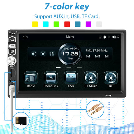 Hodozzy Car Radio 1 Din 7 Inch Touchscreen with CarPlay Android Auto Mirror Link, Hodozzy Car Stereo 1 Din Screen Bluetooth 5.1 Radio MP5 Player USB/TF/Aux In, FM Radio, EQ Digital Receiver