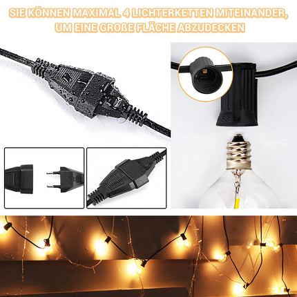 LETOUR Outdoor Fairy Lights, LED String Lights Bulb, 6.5M Waterproof Decorative Lights Chain for Garden Yard Wedding Party Patio Balcony Christmas Halloween, Outdoor Lighting with 12+1 Glass Bulbs