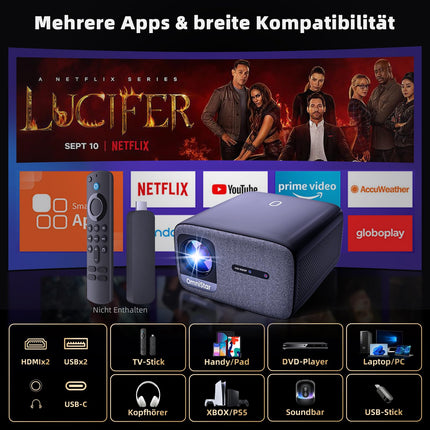 CASIRIS Omnistar projektor 1500 ANSI | Autofookus | 1080P Full HD 4K tugi | 16:9 5G WiFi Bluetooth videoprojektor teleripulgale, kodukinole, kontorisse, klubisse, õue