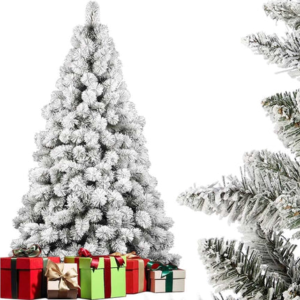 BAKAJI Alpine pine Christmas tree, green, snow-covered, super dense, full, iron base, high quality, branches with snow, easy assembly, very dense Christmas decoration (210 cm)