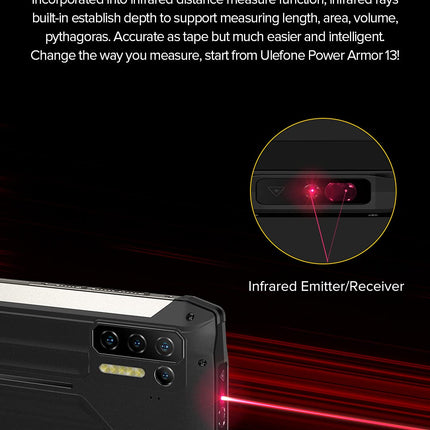 Ulefone Power Armor 13 Outdoor Mobile Phone without Contract, 13200mAh Battery, Infrared Distance Measurement, 6.81'' 48MP Camera, IP68 Waterproof Android 11 Smartphone, Helio G95 8GB 256GB, NFC Wireless Charging