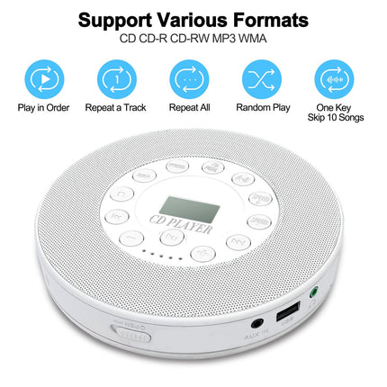 Portable CD Player, CD Player, Portable CD Player, CD Player with Speaker, CD Player with Bluetooth, Boombox CD Player, Rechargeable CD Player Small, Supports CD USB Aux Input, White