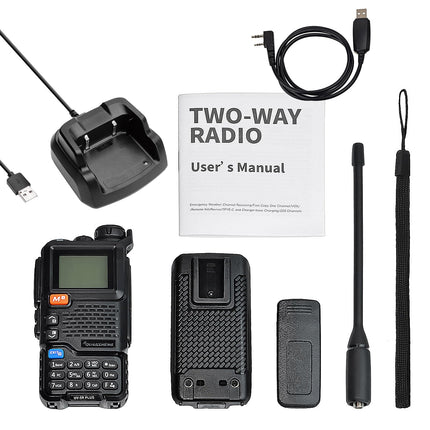 QUANSHENG UV-5RPLUS 5W raadiosaatja, pika levialaga laetav pihuraadio täiskasvanutele, politseiraadio FM, NOAA, C-tüüpi laadimisega, 200 kanaliga (UV-5RPLUS kaabliga)