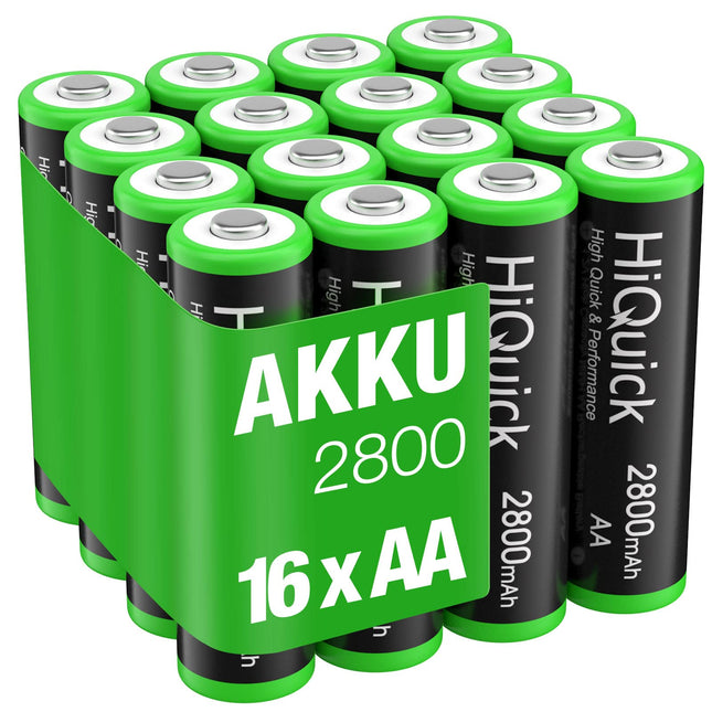 HiQuick Mignon AA patarei, 2800mAh 16 tükki suure mahutavusega, Ni-MH laetavad AA patareid, madala isetühjenemisega AA patareid, 1,2 V AA patareid