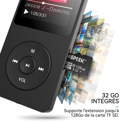 AGPTEK MP3-mängija 32GB Bluetooth 5.3 kadudeta HiFi 70H pika akueaga kaasaskantav kõlariga FM-raadio MP3 salvestus sport täiskasvanutele ja lastele (ilma kõrvaklappideta)