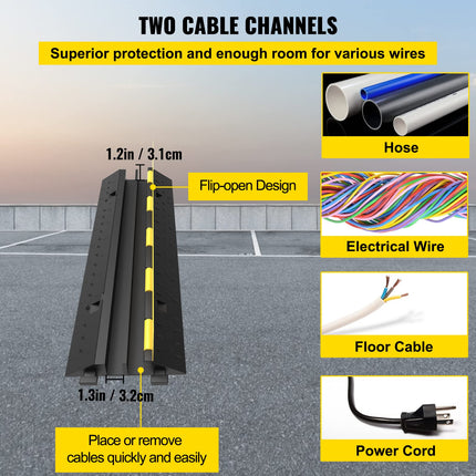 Happybuy Rubber Cable Protector Ramp Speed ​​Bumps 2-Channel 3Pack