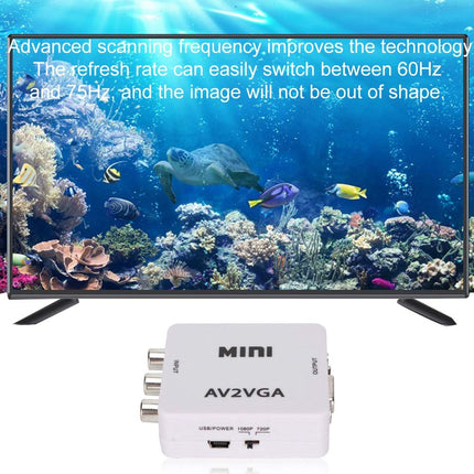 Mavis Laven Mini arvutiadapter VGA–AV RCA HDMI 480P komposiit AV–VGA teler digiboksi heli-teleri videomuundur arvutis (valge)