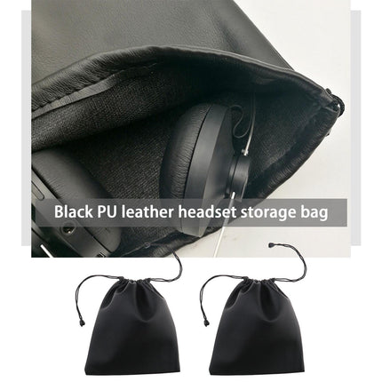 SG Store Headphone Storage Bag, Headset Drawstring PU Leather Earphone Carrying Case, Waterproof Lightweight, 22 x 20 cm, Black, 2 Pack
