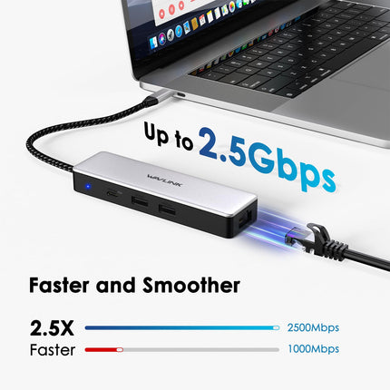 Wavlink USB C to Ethernet Adapter 2.5Gbps, 10Gbps USB-C PD 100W Laptop Network Adapter, Aluminum RJ45 LAN Internet Adapter Driver Plug &amp; Play for MacBook, HP, Dell, Lenovo, iPad, iPhone
