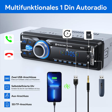 Autoraadio Bluetooth, CENXINY autoraadio Bluetooth 1Din autoraadio Bluetooth FM 2USB/AUX/SD-kaardi/MP3-mängija puldiga, iOS/Androidi tugi