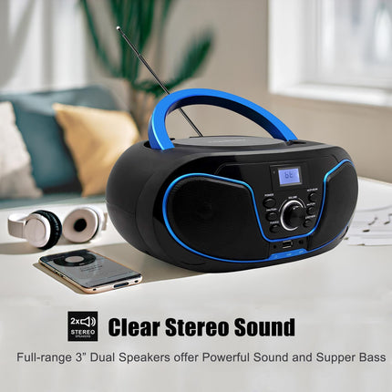 Kaasaskantav CD-mängija Boombox Bluetooth - FM-raadio, USB-sisendi ning AUX- ja kõrvaklappide portidega, 2 x 2-vatise RMS-stereosüsteemiga (LP-D02)