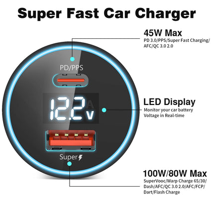 100W sigaretisüütaja USB-laadija OnePlus Supervooc Charge'ile, USB-C autolaadija kahe pordiga USB-C laadimiskaabel autolaadija OnePlus 13 12 10Pro Nord 2T Nord 4 CE 4 Lite OPPO Reno 11F jaoks