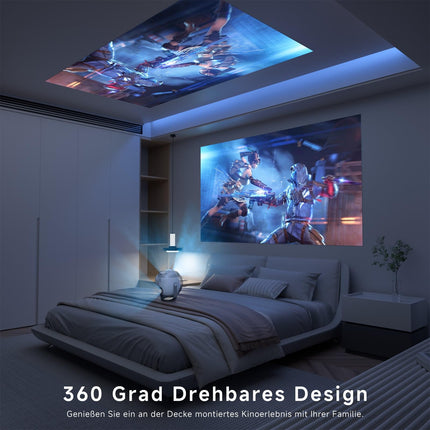 VISULAPEX projektor, 360° pööratav projektor WiFi ja Bluetooth-projektoriga, Full HD 1080P tugi elektrilise teravustamisega, 200'' ekraan, ühildub teleripulga/HDMI/USB/AV/sülearvuti/iPhone/Androidiga