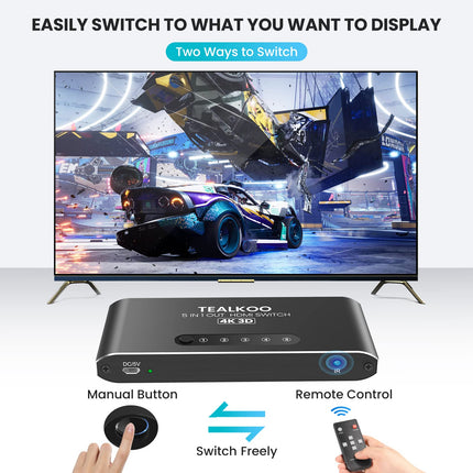 HDMI jaotur 5 sisendit ja 1 väljundit - 4K alumiiniumlüliti, automaatne, puldiga - lüliti toetab 4K 3D HDR-i PS4, Xboxi, TV Sticki ja Blu-Ray-mängija jaoks