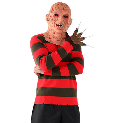 Yearsahrk Freddy Kruegeri kostüüm, 4-osaline õudusunenäo kostüüm, triibuline kampsun, hirmutav mask, kinnas küünisega, kauboi müts, halloweeni cosplay täiskasvanutele (suur)