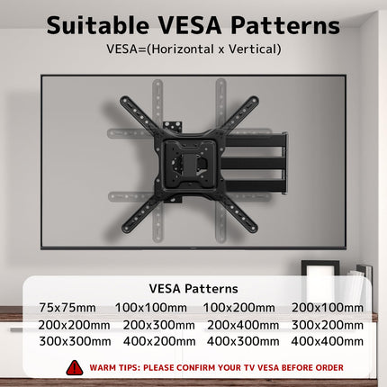 Televiisori seinakinnitus 728 mm pikkuse pöörleva varrega, 23–65-tollistele teleritele, kallutatav ja pööratav, VESA 400x400, kandevõime kuni 35 kg, LCD, LED, OLED teleritele