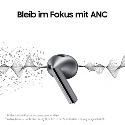 Samsung Galaxy Buds3 juhtmevabad Bluetooth-kõrvaklapid, aktiivne mürasummutus (ANC), adaptiivne mürasummutus, kõrvasisesed kõrvaklapid 360-kraadise heliga, valged, kaasas Anymode läbipaistev ümbris