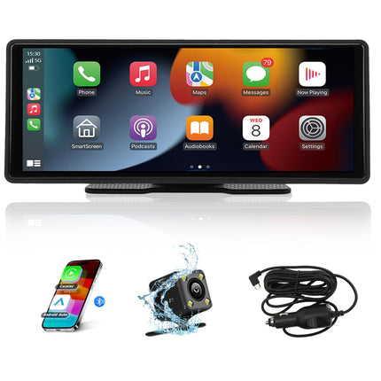 WODHMIEY 10.26 inch IPS Touchscreen Wireless CarPlay &amp; Android Auto, 1080P HD Portable Car Radio with Wi-Fi, Bluetooth, Voice Control, AUX/FM Transmission, Navigation System for Car, Truck, RV