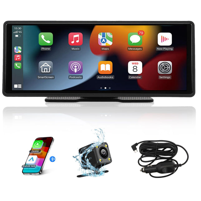 WODHMIEY 10,26-tolline IPS-puutetundlik juhtmevaba CarPlay ja Android Auto, 1080P HD kaasaskantav autoraadio WiFi, Bluetoothi, hääljuhtimise, AUX/FM-ülekandega, navigatsioonisüsteem autole, veoautole, haagissuvilale