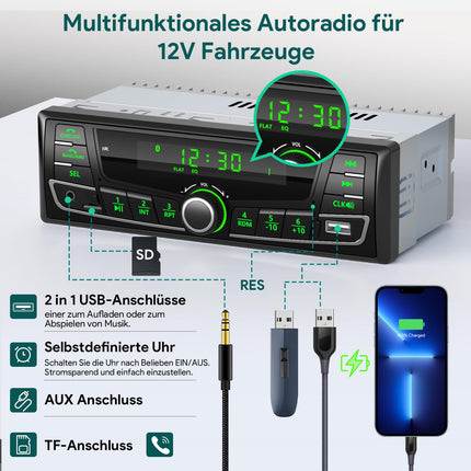 RDS autoraadio Bluetooth, Wistrue FM/AM/7 värvi autoraadio Bluetooth käed-vabad süsteemiga, 1Din autoraadio USB/AUX/SD/MP3 mängijaga, ühildub iOS ja Androidiga (mitmevärviline)