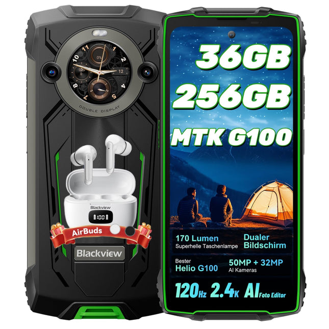 Blackview BV8200 õuetelefon kõrvaklappidega MTK G100 36GB+256GB Android 14, 2.4K FHD+ 6.5", 120Hz 500nits õuetelefon ilma lepinguta, 50MP+32MP / 8800mAh(45W) / NFC/GPS/OTG/Dual 170LM