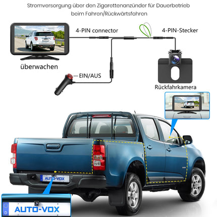 Auto-VOX tahavaatekaamera autole: Plug &amp; Play 4.8" 1080P tahavaatekaamera järelpaigaldatav stabiilne signaal, selge öise nägemisega tahavaatekaamerasüsteem, IP69K tahavaatekaamerad 3x suumiga veoautodele, maasturitele ja matkaautodele