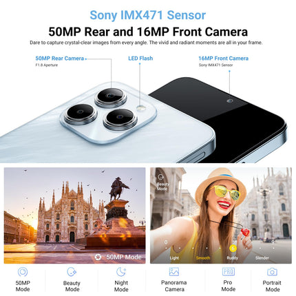 FOSSiBOT S2 nutitelefon 2025 - lepinguta mobiiltelefon, 6,72-tolline FHD+ ekraan, 20 GB muutmälu, 256 GB salvestusruumi/1 TB, 50MP+16MP kaamerad, 5000mAh aku, Android 14, 4G kahekordne SIM-kaart, Face ID, NFC, GPS, OTG