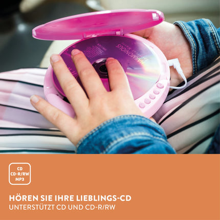 Lenco CD-011PK - kaasaskantav CD-mängija aku laadimise funktsiooniga - LCD-ekraan - Discman - CD Walkman - kõrvaklappide ja micro-USB laadimiskaabliga - roosa