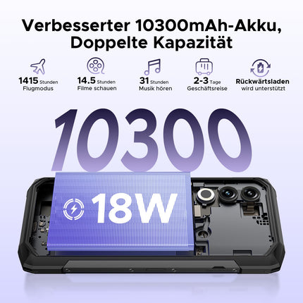 DOOGEE Blade 20 Android 15, lepinguta õuetelefon, 10300mAh, 20GB+128GB/2TB, õuenutitelefon, üliõhuke 15,8mm, 6,6" HD+ IPS-ekraan, 16MP kaamera, kolm kaardipesa, IP68, NFC, GPS, Face ID