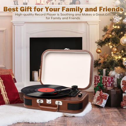 Record player case with speaker &amp; Bluetooth 5.4 | 3 speeds (33/45/78 rpm) • Portable record player • Vinyl-to-MP3 converter • Retro design brown