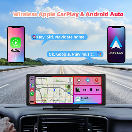 10,26-tolline Carplay ja Android Auto ekraan koos juhtmevaba CarPlay ja Android Auto toega, 4K esikaamera, 1080P tahavaatekaamera, Bluetooth, Mirror Link, FM-saatja, AUX-kaabel, TF-kaart