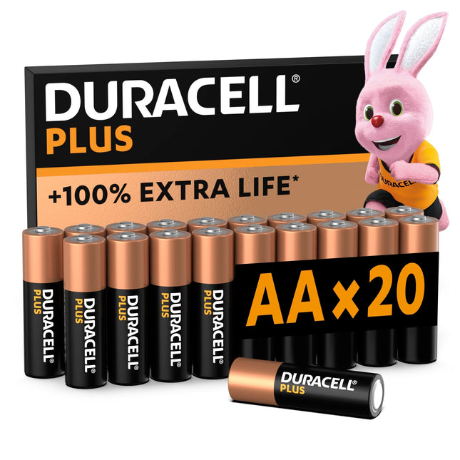 Duracell Plus AA patareid, 20 tk, kauakestev võimsus, AA patarei koju ja kontorisse