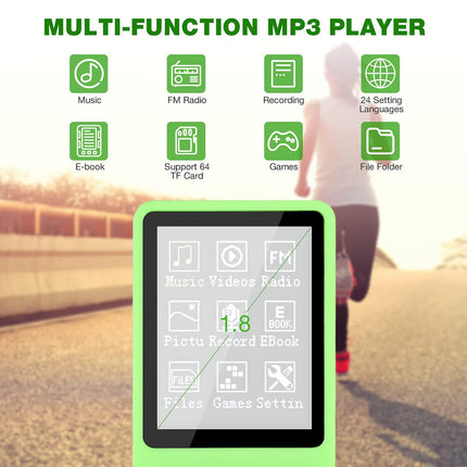 MP3/MP4 Player, Lychee Upgrade, 8 GB Digital Music Player, Portable HiFi Sound with Video/Voice Recording/FM Radio/E-Book Reader, Supports up to 64 GB (Green)