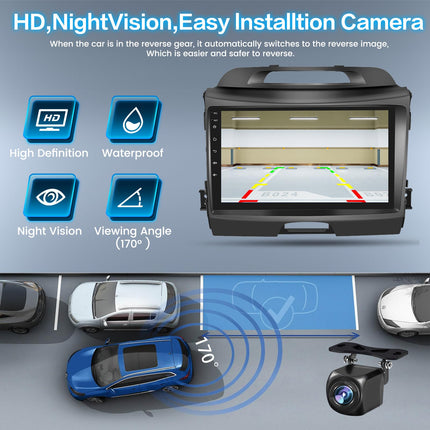 Inefala Android 13 2G/64G autoraadio GPS-navigatsioon Kia Sportage 2010-2016 raadio juhtmevaba Carplay Android Auto, 9-tolline puuteekraan, GPS, WiFi, BT, USB, FM RDS, ekvalaiser, mikrofon, kaamera