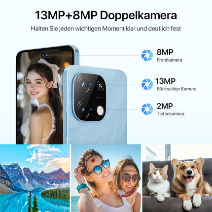 UMIDIGI mobiiltelefon Android 14, 8(4+4)+256GB/1TB TF nutitelefon ilma lepinguta, 120Hz 6.8-tolline HD+ nutitelefon, Bluetooth 5.2, 5000mAh, Octa Core, 4G kahe SIM-kaardiga/Face ID/Sõrmejäljelugeja/13MP/GPS/OTG-Note 100A sinine