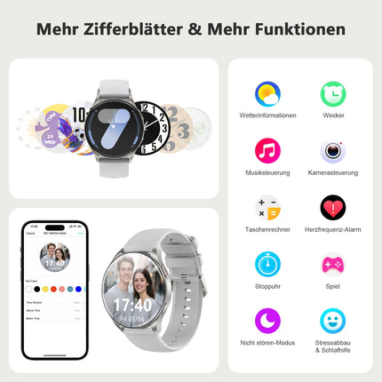 Blackview Smartwatch Men Women, 1.43'' AMOLED Screen, Virtual Always-On Clock, Fitness Watch with Phone Function, Make/Receive Calls, Sports Watch, Pedometer, Heart Rate Sleep Monitor, for Android iOS