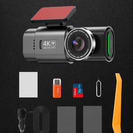 WiFi Dashcam Car Front Rear, 4K+1080P, Car Camera, App Control Car Camera with 64G SD Card, 170°+140° Ultra Wide Angle, Mini 1.47 Inch, Night Vision, WDR, G-Sensor, Loop Recording, Parking Monitoring