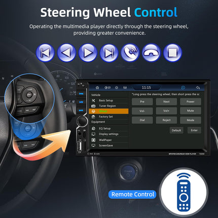 Podofo Carplay 2 DIN autostereo, 7-tolline HD puutetundliku ekraaniga Bluetooth-autoraadio, MP5-mängija, mis toetab juhtmevaba Android Auto/Bluetooth 5.1/MirrorLink/FM/USB/AUX/laadimist/pulti + tahavaatekaamera