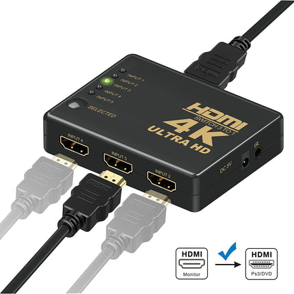 HDMI-lüliti | HDMI-lüliti 4K | HDMI-jaotur 1 kuni 3 koos 4K/1080P/3D-toega Xbox/PS3/PS4/TV/Roku/Fire TV/Blu-Ray DVD-mängija jaoks (5 x sisendit / 1 x väljundit)