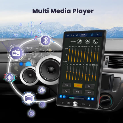 Hikity 10,4-tolline autoraadio, ühe DIN-iga, Carplay, pööratav puutetundlik ekraan, traadita Carplay, Android Auto, Bluetooth, FM, RDS, EQ, SWC, tahavaatekaamera, USB, AUX