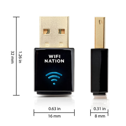 WiFi NationWLAN Dongle Mini 802.11ac AC600 USB WLAN Adapter, Chipset: Realtek RTL8811AU, Dual Band 2.4 GHz or 5 GHz, Windows, MacOS and Linux supported