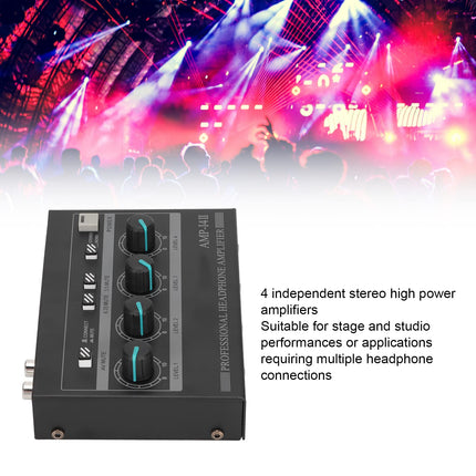 Annadue 4-kanaliline metallist stereohelivõimendi, kompaktne 4-suunaline stereokõrvaklapivõimendi 12V 1.5A adapteriga stuudiolavale (#1)