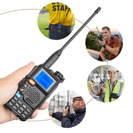 QUANSHENG UV-5RPLUS 5W raadiosaatja, pika levialaga laetav pihuraadio täiskasvanutele, politseiraadio FM, NOAA, C-tüüpi laadimisega, 200 kanaliga (UV-5RPLUS D-kujulise kõrvaklapiga)