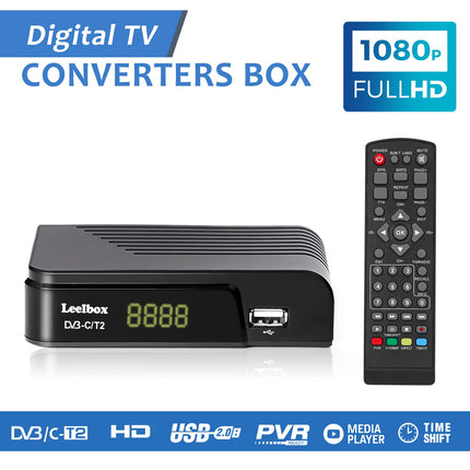 Kaabelvastuvõtja DVB-C/DVB-T2 digitaalne maapealne dekooder, kombineeritud (HD1080p/H.264, MPEG-2, HDTV, SCART, USB 2.0, PVR) FullHD TV kaabelvastuvõtja puldi ja kaabliga