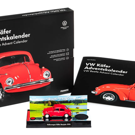 FRANZIS 55255 - VW Beetle'i advendikalender, punane, metallist mudelkomplekt mõõtkavas 1:43, sisaldab helimoodulit ja 52-leheküljelist raamatut