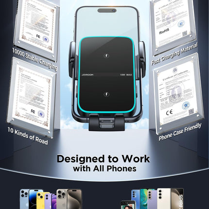 JOYROOM 15W Qi autotelefonihoidik laadimisfunktsiooniga, [topeltmähisega] autotelefonihoidik laadimisfunktsiooniga, MagSafe kiire juhtmevaba laadija autole iPhone 16/15/14; Samsung S23/S22; Xiaomi/Redmi