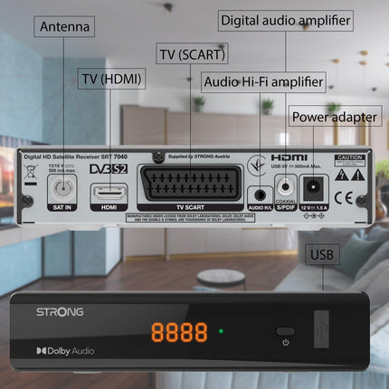 Võimas SRT 7040 satelliitvastuvõtja DVB-S2 HDTV vastuvõtja digitaalsete tasuta eetriprogrammide jaoks