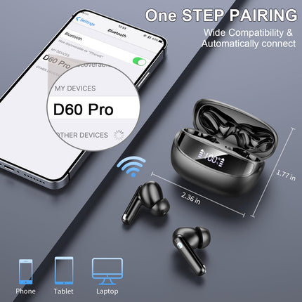 Bluetooth Headphones, Wireless Headphones Bluetooth 5.4 HiFi Stereo, In-Ear Headphones with ENC Noise Cancelling Mics, IP7 Waterproof Earbuds, 50 Hours Playtime Wireless Headphones with LED Display, USB-C