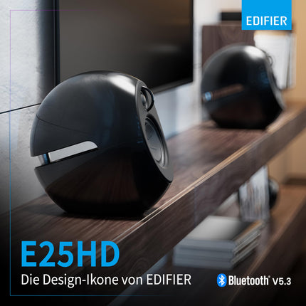 Edifier E25HD Bluetooth kõlarikomplekt – 74 W RMS – Parim helikvaliteet bassrefleksmembraaniga – LDAC tehnoloogia – Bluetooth 5.3 – Elegantne disain – Optilised + Aux ühendused – Must